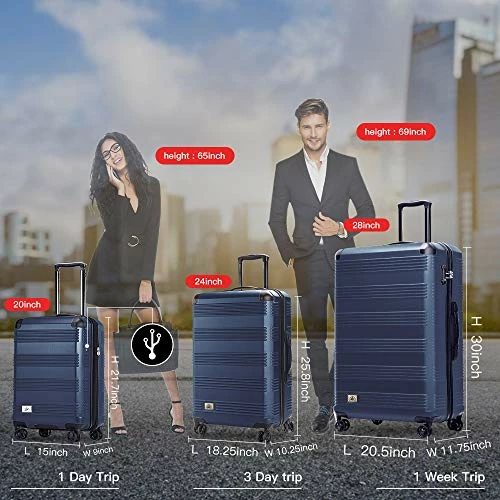 Verdi Luggage Set 3 Piece - Lightweight With USB Port Hardside Carry On Suitcase - Includes Expandable 20 Inch Carry On, 24In/TSA-Approved Lock 28In Checked Bag With 8-Wheel Rolling Spinner 2 Verdi Luggage Set 3 Piece - Lightweight With USB Port Hardside Carry On Suitcase - Includes Expandable 20 Inch Carry On, 24In/TSA-Approved Lock 28In Checked Bag With 8-Wheel Rolling Spinner - Image 2