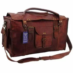 21 Inch Mens Retro Style Carry On Luggage Flap Duffel Leather Duffel Bag By TOM&CLOVERS BAGS