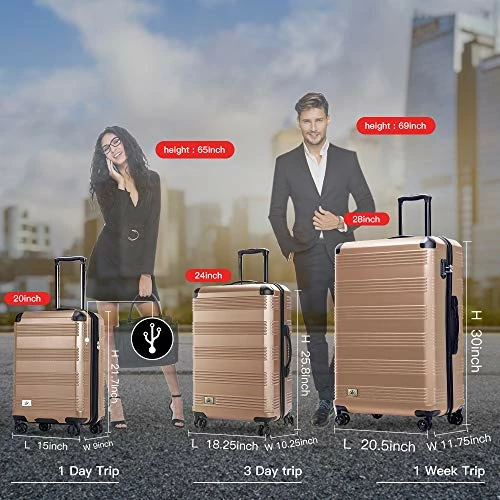 Verdi Luggage Set 3 Piece - Lightweight With USB Port Hardside Carry On Suitcase - Includes Expandable 20 Inch Carry On, 24In/TSA-Approved Lock 28In Checked Bag With 8-Wheel Rolling Spinner 2 Verdi Luggage Set 3 Piece - Lightweight With USB Port Hardside Carry On Suitcase - Includes Expandable 20 Inch Carry On, 24In/TSA-Approved Lock 28In Checked Bag With 8-Wheel Rolling Spinner - Image 2