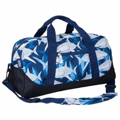 Wildkin Kids Overnighter Duffel Bags For Boys & Girls, Measures 18 X 9 X 9 Inches Duffel Bag For Kids, Carry-On Size & Ideal For School Practice Or Overnight Travel, BPA-free (Sharks)