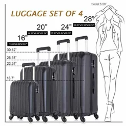 4 Piece Luggage Sets With Spinner Wheels Travel Suitcase Hard-shell Lightweight 16" 20" 24" 28" (4 PCS LM Black) 11 4 Piece Luggage Sets With Spinner Wheels Travel Suitcase Hard-shell Lightweight 16" 20" 24" 28" (4 PCS LM Black) -TRAVELPRO Sales 51bPfcIV23L
