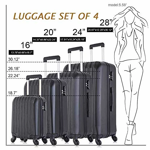 4 Piece Luggage Sets With Spinner Wheels Travel Suitcase Hard-shell Lightweight 16" 20" 24" 28" (4 PCS LM Black) 3 4 Piece Luggage Sets With Spinner Wheels Travel Suitcase Hard-shell Lightweight 16" 20" 24" 28" (4 PCS LM Black) - Image 3