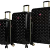 Betsey Johnson Luggage Hardside 3 Piece Set Suitcase With Spinner Wheels (20" 26" 30") (One Size, Heart To Heart Black)…