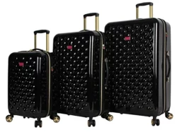 Betsey Johnson Luggage Hardside 3 Piece Set Suitcase With Spinner Wheels (20" 26" 30") (One Size, Heart To Heart Black)…