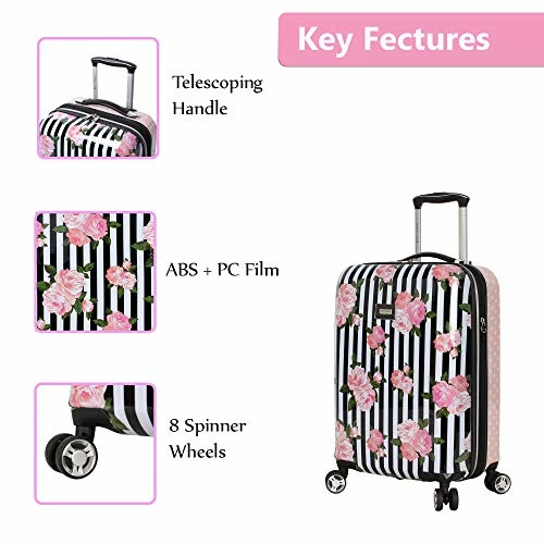 Betsey Johnson 4 Piece Designer Luggage - Expandable (ABS+PC) Hardside Lightweight Spinner Suitcases - Set Includes 15 Inch Underseat Bag, 20 Inch Carry On, 26 & 30 Inch Checked Bags (Stripe Roses) 6 Betsey Johnson 4 Piece Designer Luggage - Expandable (ABS+PC) Hardside Lightweight Spinner Suitcases - Set Includes 15 Inch Underseat Bag, 20 Inch Carry On, 26 & 30 Inch Checked Bags (Stripe Roses) - Image 6