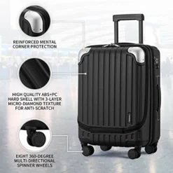 LEVEL8 Carry-On Luggage, Hardside Suitcase, 20” Lightweight ABS+PC Hardshell Spinner Trolley For Luggage With Built-In TSA Lock, 8 Spinner Wheels, Black, 20-Inch Carry-On -TRAVELPRO Sales 51gpnYxMx7L