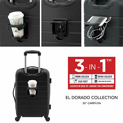 Wrangler Smart Luggage Set With Cup Holder And USB Port, Black, 20-Inch Carry-On 8 Wrangler Smart Luggage Set With Cup Holder And USB Port, Black, 20-Inch Carry-On - Image 8