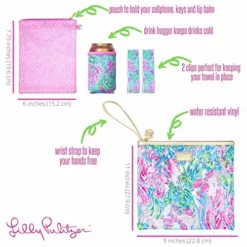 Lilly Pulitzer Water Resistant Vinyl Beach Day Pouch - Includes Drink Hugger, Zip Pouch, And Towel Clips, Best Fishes -TRAVELPRO Sales 51ijFE1JICL