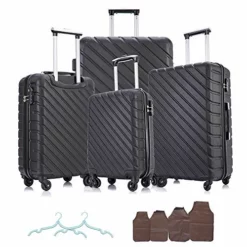 4 Piece Hardshell Luggage Sets,Travel Suitcase,Carry On Luggage With Spinner Wheels Free Cover&Hanger Inside (Black, 4 Pieces)