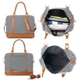 Women Ladies Canvas Weekender Bag Overnight Carry-on Tote Duffel In Trolley Handle (Black Stripe) -TRAVELPRO Sales 51jmDDSj6nL