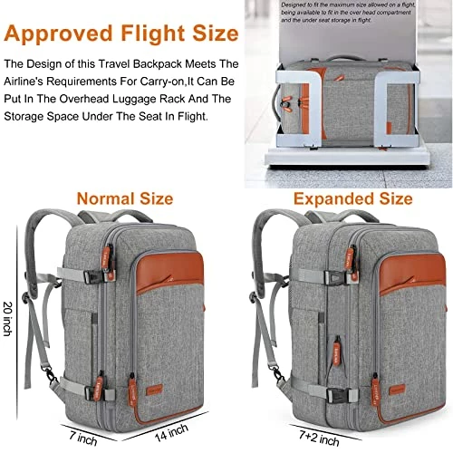 Carry On Backpack, Extra Large 40L Flight Approved Travel Backpack For Men & Women,Expandable Large Suitcase Backpacks With 4 Packing Cubes,Water Resistant Luggage Daypack Business Weekender Bag,Grey 7 Carry On Backpack, Extra Large 40L Flight Approved Travel Backpack For Men & Women,Expandable Large Suitcase Backpacks With 4 Packing Cubes,Water Resistant Luggage Daypack Business Weekender Bag,Grey - Image 7