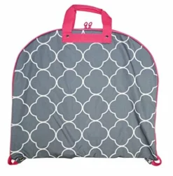 Ever Moda Hanging Garment Bag, Pink Grey Quatrefoil Moroccan (40-inch)