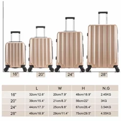 4 Pieces Travel Luggage Sets, Hardside Lightweight ABS Luggage Suitcase, 360° Spinner Wheels Travel Set Bag, Durable Trolley Suitcase 16" 20" 24" 28", 4 Pcs (Color Champagne Gold) -TRAVELPRO Sales 51l9Q0MT aL