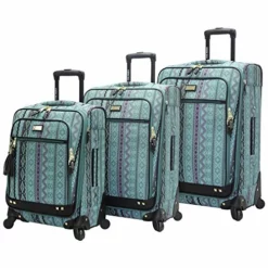 Steve Madden Designer Luggage Collection - 3 Piece Softside Expandable Lightweight Spinner Suitcase Set - Travel Set Includes 20 Inch Carry On, 24 Inch & 28-Inch Checked Suitcases (Print/Teal)
