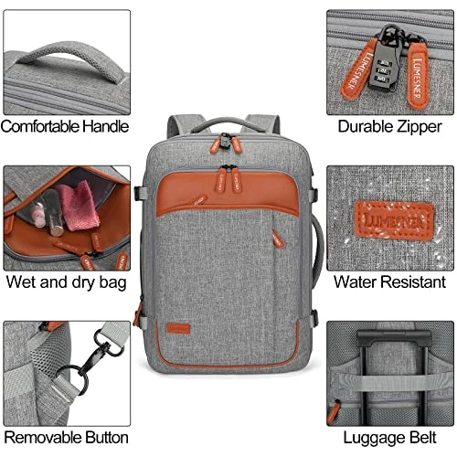 Carry On Backpack, Extra Large 40L Flight Approved Travel Backpack For Men & Women,Expandable Large Suitcase Backpacks With 4 Packing Cubes,Water Resistant Luggage Daypack Business Weekender Bag,Grey 3 Carry On Backpack, Extra Large 40L Flight Approved Travel Backpack For Men & Women,Expandable Large Suitcase Backpacks With 4 Packing Cubes,Water Resistant Luggage Daypack Business Weekender Bag,Grey - Image 3
