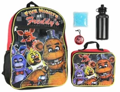 Bioworld Five Nights At Freddy's 16" School Backpack Lunch Box Water Bottle Lunch Kit -5 Piece Set
