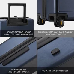 LEVEL8 Elegance Matte Carry-On Luggage, 20” Hardside Suitcase, Lightweight PC Matte Hardshell Spinner Trolley For Luggage, TSA Approved Cabin Luggage With 8 Spinner Wheels-Navy Blue, 20-Inch Carry-On -TRAVELPRO Sales 51oQDxJHKKL