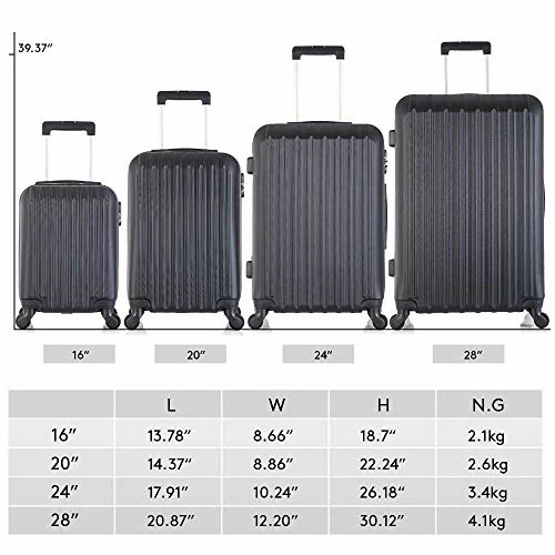 4 Piece Luggage Sets With Spinner Wheels Travel Suitcase Hard-shell Lightweight 16" 20" 24" 28" (4 PCS LM Black) 2 4 Piece Luggage Sets With Spinner Wheels Travel Suitcase Hard-shell Lightweight 16" 20" 24" 28" (4 PCS LM Black) - Image 2