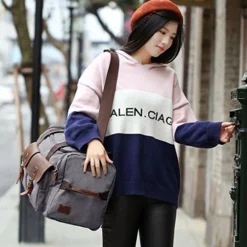 WOWBOX Duffle Bag Weekender Duffel Bag For Men And Women Genuine Leather Canvas Travel Overnight Carry On Bag With Shoes Compartment Grey -TRAVELPRO Sales 51p0MEx2 UL