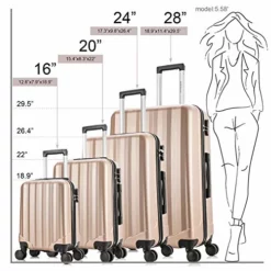 4 Pieces Travel Luggage Sets, Hardside Lightweight ABS Luggage Suitcase, 360° Spinner Wheels Travel Set Bag, Durable Trolley Suitcase 16" 20" 24" 28", 4 Pcs (Color Champagne Gold) -TRAVELPRO Sales 51p7vRjpghL