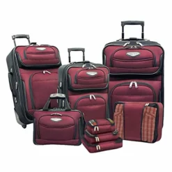 Travel Select Amsterdam Expandable Rolling Upright Luggage, Burgundy, 8-Piece Set