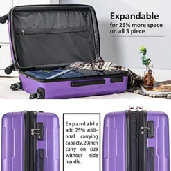 Expandable ABS Durable Suitcase 3 Piece Luggage Sets Lightweight With Double Wheels TSA Lock Spinner, Unisex Adults Teens Home Outddor Carry On Luggage (Purple 20/24/28 Inch) -TRAVELPRO Sales 51qVLSG8XzS