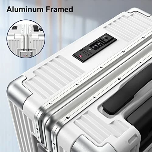 SOMODE Airline Approved Carry On Luggage With Spinner Wheels,Aluminum Framed Carry On Suitcase With Front Open Laptop Compartment/Pocket 22×14×9 Inch Large Checked-in Luggage(White) 6 SOMODE Airline Approved Carry On Luggage With Spinner Wheels,Aluminum Framed Carry On Suitcase With Front Open Laptop Compartment/Pocket 22×14×9 Inch Large Checked-in Luggage(White) - Image 6