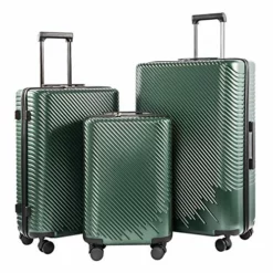Coolife Luggage 3 Piece Sets PC+ABS Spinner Suitcase Carry On Fashion (Dark Green, One_Size)