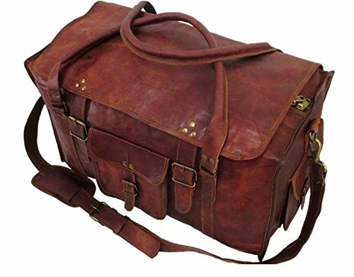 HLC 21" Mens Retro Style Carry On Luggage Flap Duffel Leather Duffel Bag 2 HLC 21" Mens Retro Style Carry On Luggage Flap Duffel Leather Duffel Bag - Image 2