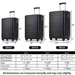 3 Piece Set Luggage Spinner Hardshell Lightweight Durable Suitcase TSA Lock, Women Men Teens Home Outdoor School Travel Carry On Luggage Sets, 20/24/28 Inch Black -TRAVELPRO Sales 51swFBT8smS