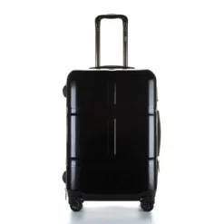 Suitcase, Lightweight, Large 28-Inch Hard-Shell Aluminum Alloy Suitcase, 4 Spinner Wheels, Abs Luggage Travel Trolley, Black, 24 Inch