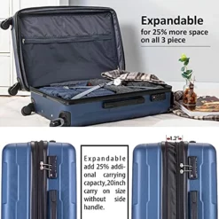Expandable ABS Durable Suitcase 3 Piece Luggage Sets Lightweight With Double Wheels TSA Lock Spinner, Unisex Adults Teens Home Outddor Carry On Luggage (Blue 20/24/28 Inch) -TRAVELPRO Sales 51szxdGxJXS