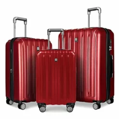 3 Piece Hardshell Luggage Set, Expandable Lightweight Suitcase Sets With Spinner Wheels, TSA Lock (20/24/28 Inch), Red