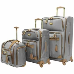 Steve Madden Designer Luggage Collection- 3 Piece Softside Expandable Lightweight Spinner Suitcases- Travel Set Includes Under Seat Bag, 20-Inch Carry On & 28-Inch Checked Suitcase (Harlo Gray)