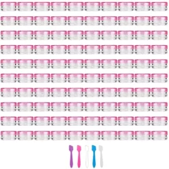 Accmor 100 Pieces 3g Empty Sample Containers With Pink Lids Cosmetic Jars With 5 Pieces Mini Spatulas