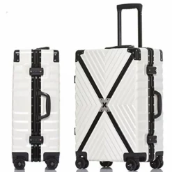 Sondre X Luggage Rolling Wheels Old Fashion Trunk Suitcase PC ABS Spinner Hardshell Carry On With TSA Lock 20" 24" 26" 29"(White)