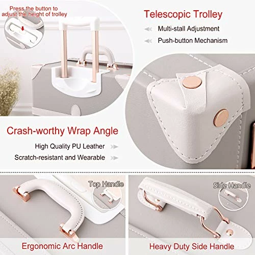 Unitravel Retro Luggage 26 Inch Lightweight Women Cute Suitcase With Spinner Wheels (Light Gray) 3 Unitravel Retro Luggage 26 Inch Lightweight Women Cute Suitcase With Spinner Wheels (Light Gray) - Image 3