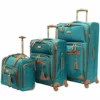Steve Madden Designer Luggage Collection- 3 Piece Softside Expandable Lightweight Spinner Suitcases- Travel Set Includes Under Seat Bag, 20-Inch Carry On & 28-Inch Checked Suitcase (Harlo Teal Blue)