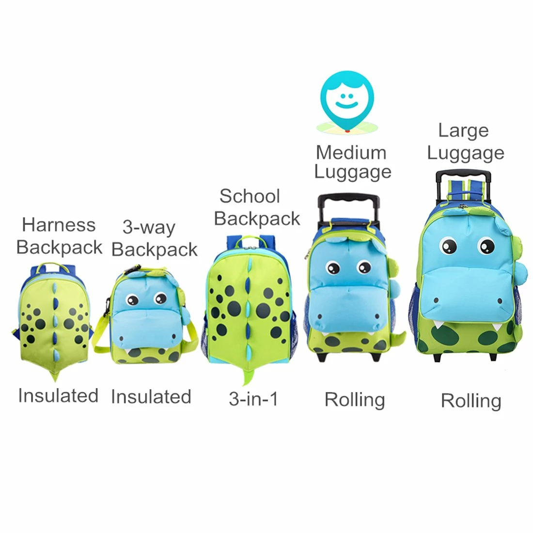 Yodo Zoo 3-Way Toddler Backpack With Wheels Or Little Kids Rolling Luggage, With Front Pouch And Side Bottle Holders, For Toddler Boys And Girls, Dinosaur 3 Yodo Zoo 3-Way Toddler Backpack With Wheels Or Little Kids Rolling Luggage, With Front Pouch And Side Bottle Holders, For Toddler Boys And Girls, Dinosaur - Image 3