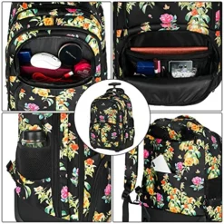 Backpack With Wheels, Travel-friendly Rolling Laptop Backpack For Men Women, MATEIN Freewheel Carry On Luggage Business Bag, Compact College School Student Computer Bag Fit 17 Inch Notebook, Floral -TRAVELPRO Sales 61x4 P1eVsL