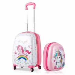 HONEY JOY 2Pc Kids Luggage Set, 12'' Backpack & 16'' Rolling Suitcase, Hard Shell Trolley Suitcase With Spinner Wheels, Carry On Luggage Set For Boys And Girls Travel (Unicorn)
