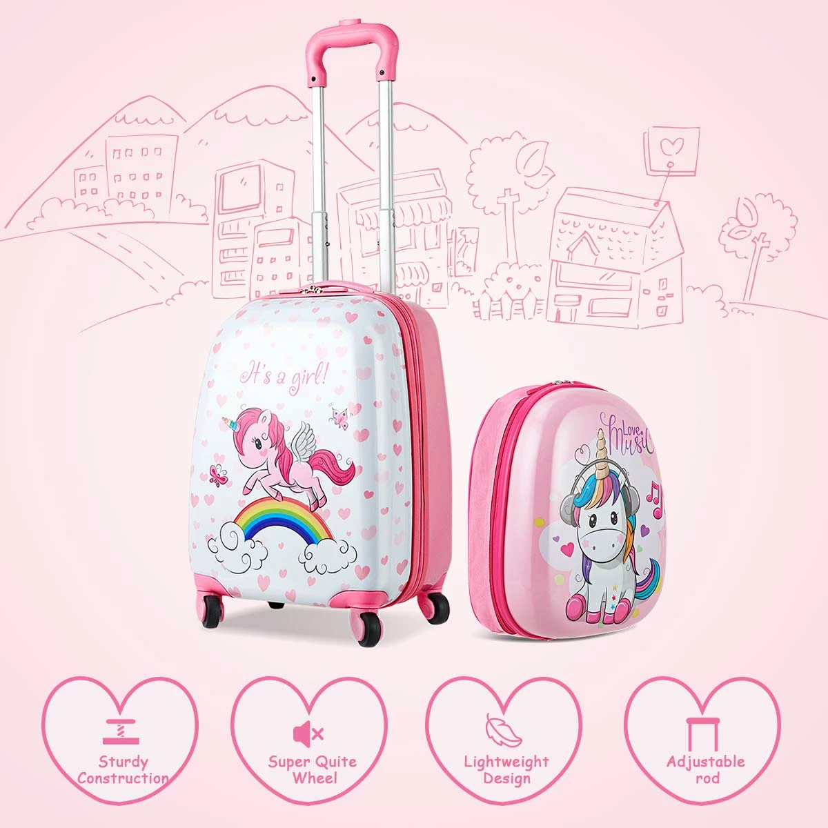 HONEY JOY 2Pc Kids Luggage Set, 12'' Backpack & 16'' Rolling Suitcase, Hard Shell Trolley Suitcase With Spinner Wheels, Carry On Luggage Set For Boys And Girls Travel (Unicorn) 2 HONEY JOY 2Pc Kids Luggage Set, 12'' Backpack & 16'' Rolling Suitcase, Hard Shell Trolley Suitcase With Spinner Wheels, Carry On Luggage Set For Boys And Girls Travel (Unicorn) - Image 2