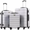 Coolife Luggage 3 Piece Set Suitcase Spinner Hardshell Lightweight TSA Lock 4 Piece Set (White)