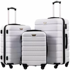 Coolife Luggage 3 Piece Set Suitcase Spinner Hardshell Lightweight TSA Lock 4 Piece Set (White)