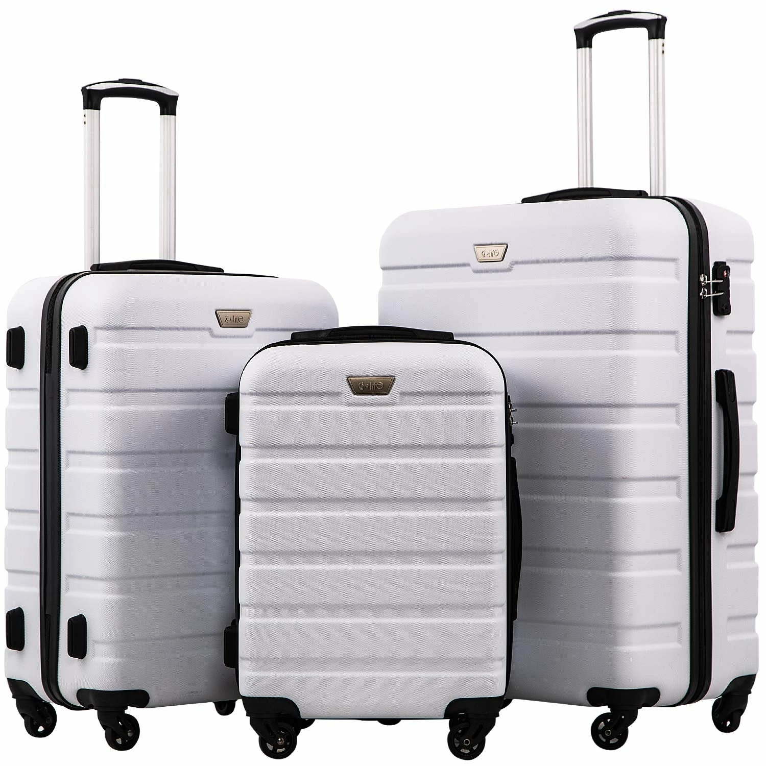 Coolife Luggage 3 Piece Set Suitcase Spinner Hardshell Lightweight TSA Lock 4 Piece Set (White) 1 Coolife Luggage 3 Piece Set Suitcase Spinner Hardshell Lightweight TSA Lock 4 Piece Set (White)