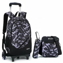 Meetbelify 3pcs Kids Rolling Backpacks Luggage Six Wheels Trolley School Bags (Black With 6 Wheels)
