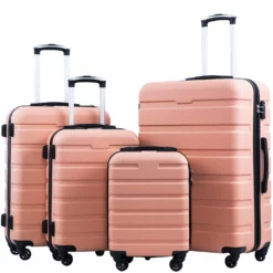 Coolife Luggage 3 Piece Set Suitcase Spinner Hardshell Lightweight TSA Lock 4 Piece Set (Family Set-Sakura Pink)