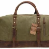 Duffel Bag, Berchirly 21" Large Canvas Leather Travel Sports Gym Bag Toiletry Bag Shoulder Carryon Luggage For Men Women - Army Green
