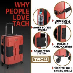 TACH TUFF 3-Piece Hardcase Connectable Luggage & Carryon Travel Bag Set | Rolling Suitcase With Patented Built-In Connecting System | Easily Link & Carry 9 Bags At Once (wine Red) -TRAVELPRO Sales 81BHNNMYI 2BL