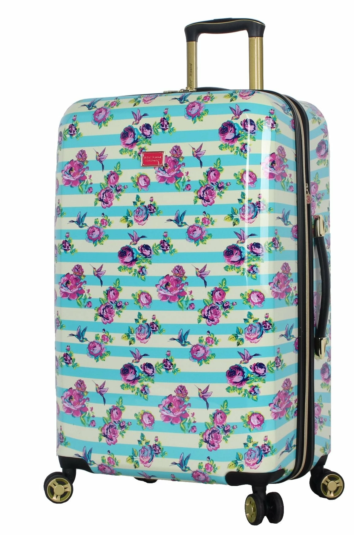 Betsey Johnson 26 Inch Checked Luggage Collection - Expandable Scratch Resistant (ABS + PC) Hardside Suitcase - Designer Lightweight Bag With 8-Rolling Spinner Wheels (Stripe Floral Hummingbird) 1 Betsey Johnson 26 Inch Checked Luggage Collection - Expandable Scratch Resistant (ABS + PC) Hardside Suitcase - Designer Lightweight Bag With 8-Rolling Spinner Wheels (Stripe Floral Hummingbird)